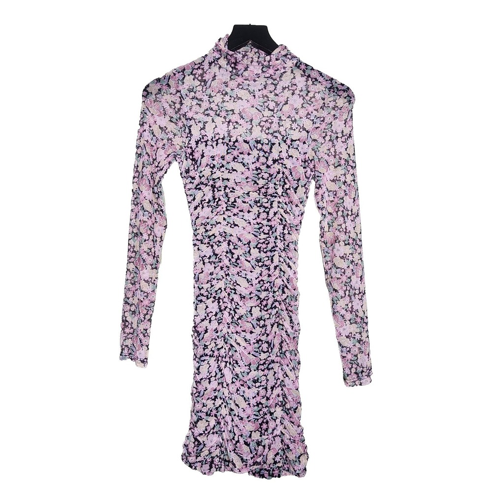 Le Lis Ruched Mini Dress XS Multi Floral Long Sleeve Mock Neck Stretch